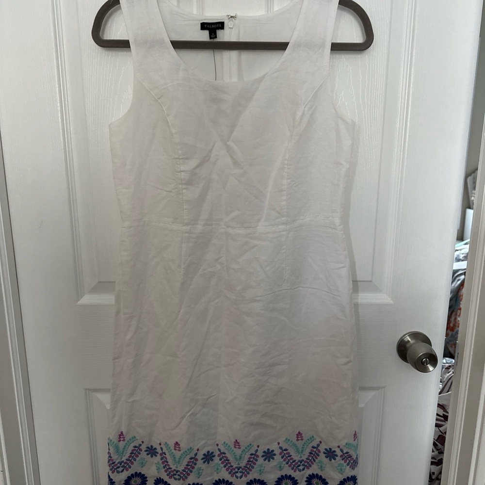 Talbots White and Blue Sleeveless  Midi Dress V-Neck SZ 2 NWT